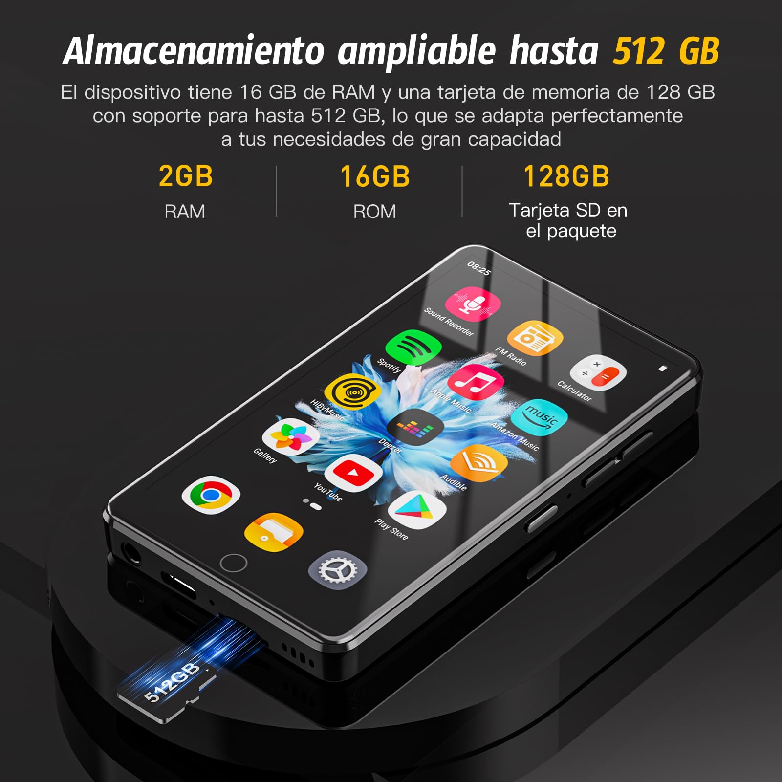 Reproductor MP3 de 144 GB con WiFi y Bluetooth, pantalla táctil IPS HD de 4,02 pulgadas, reproductor de MP4 con altavoz, reproductor de música para niños, reproductor de música Android con Spotify