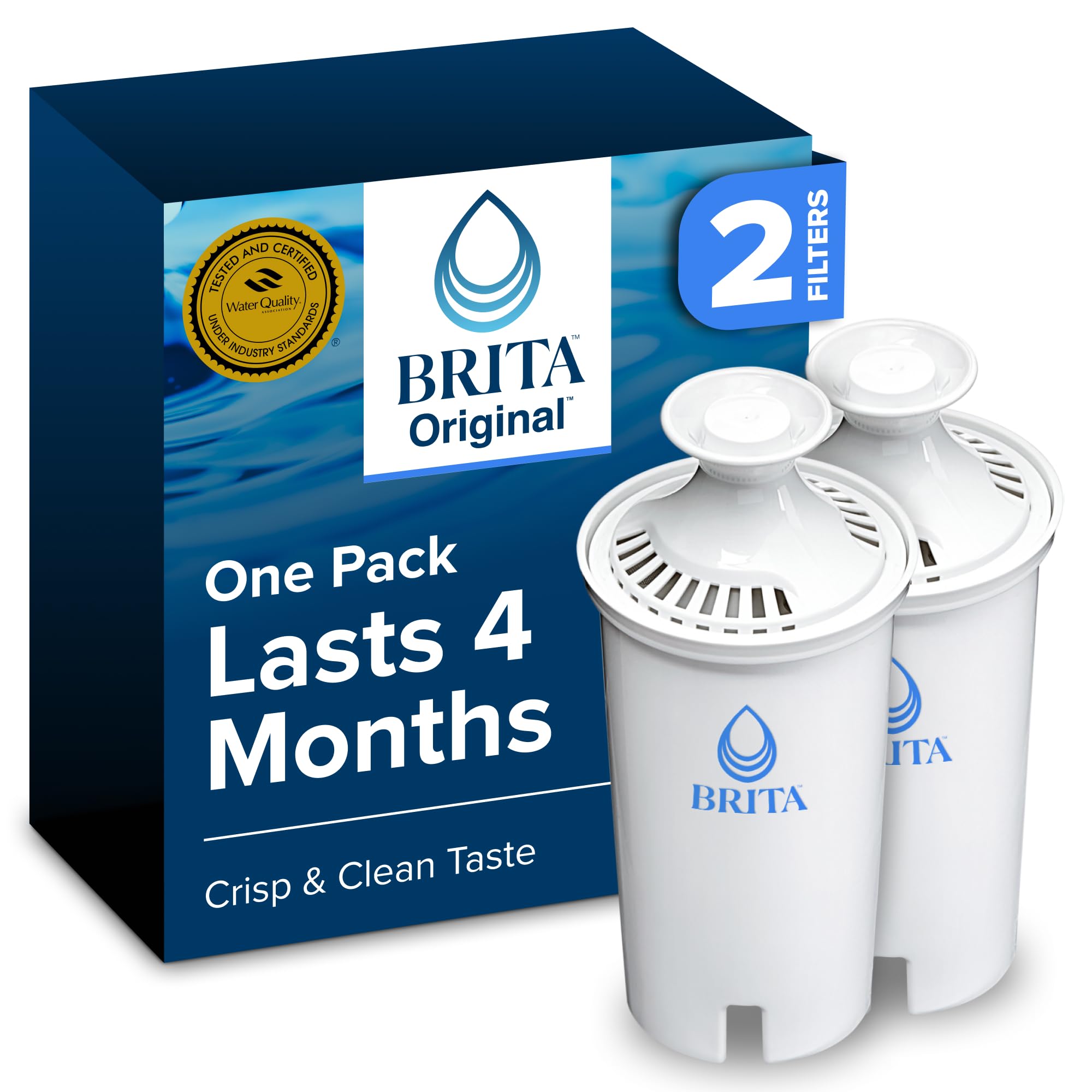 Brita Standard Water Filter for Pitchers and Dispensers, BPA-Free, Replaces 1,800 Plastic Water Bottles a Year, Lasts Two Months or 40 Gallons, Includes 2 Filters