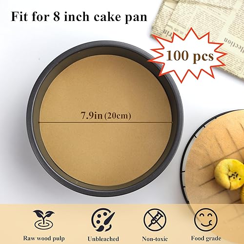 Miniatura 2 de Rondas de papel pergamino de 8 pulgadas, 100 unidades redondas de pergamino para hornear sin blanquear y antiadherentes, papel pergamino redondo
