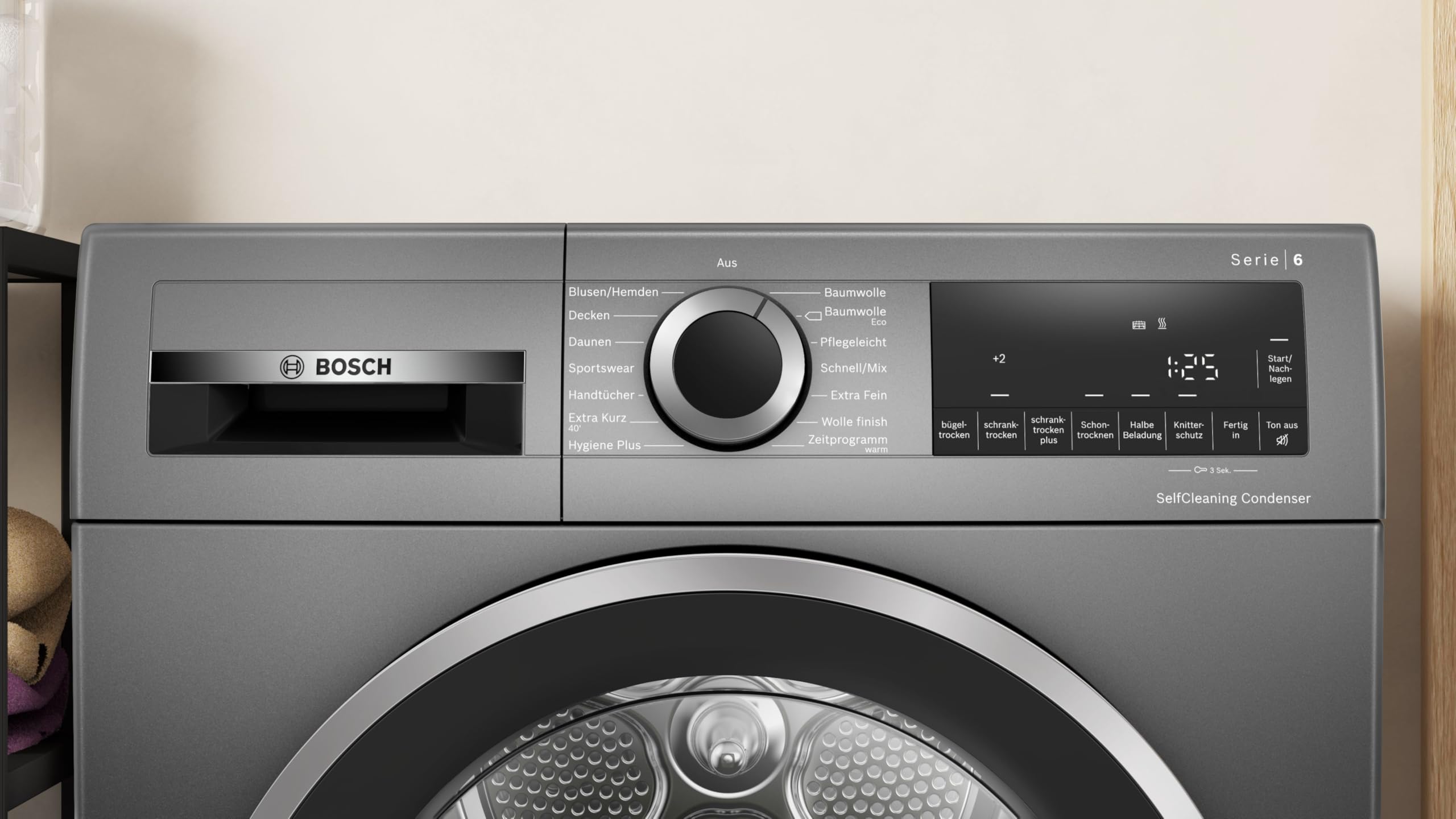Bosch WQG2450R10 Serie 6 - Secadora de bomba de calor, 9 kg, sistema de secado sensible, estructura de tambor respetuosa con el tejido, secado óptimo AutoDry, diseño antivibración, más estabilidad