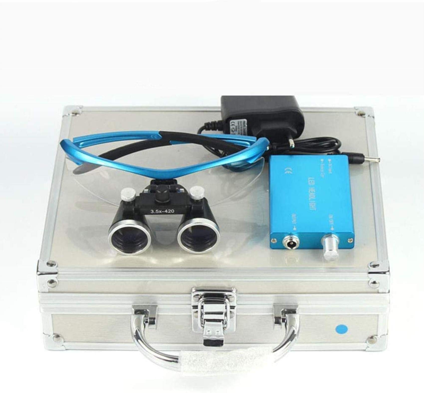 Loupes dentaires 3.5X Lunettes chirurgicales avec Lampe Frontale LED Dentiste Loupe binoculaire Bleu