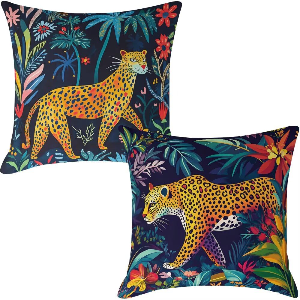 Federe Cuscini Divano 60x60 cm Federe Morbido Copricuscini Animali in Velluto, 2 Pezzi Copri Cuscini per Divano Nordico Decorativi Federa Cuscino Giungla Leopardo per Camera da Letto Soggiorno (IU33)