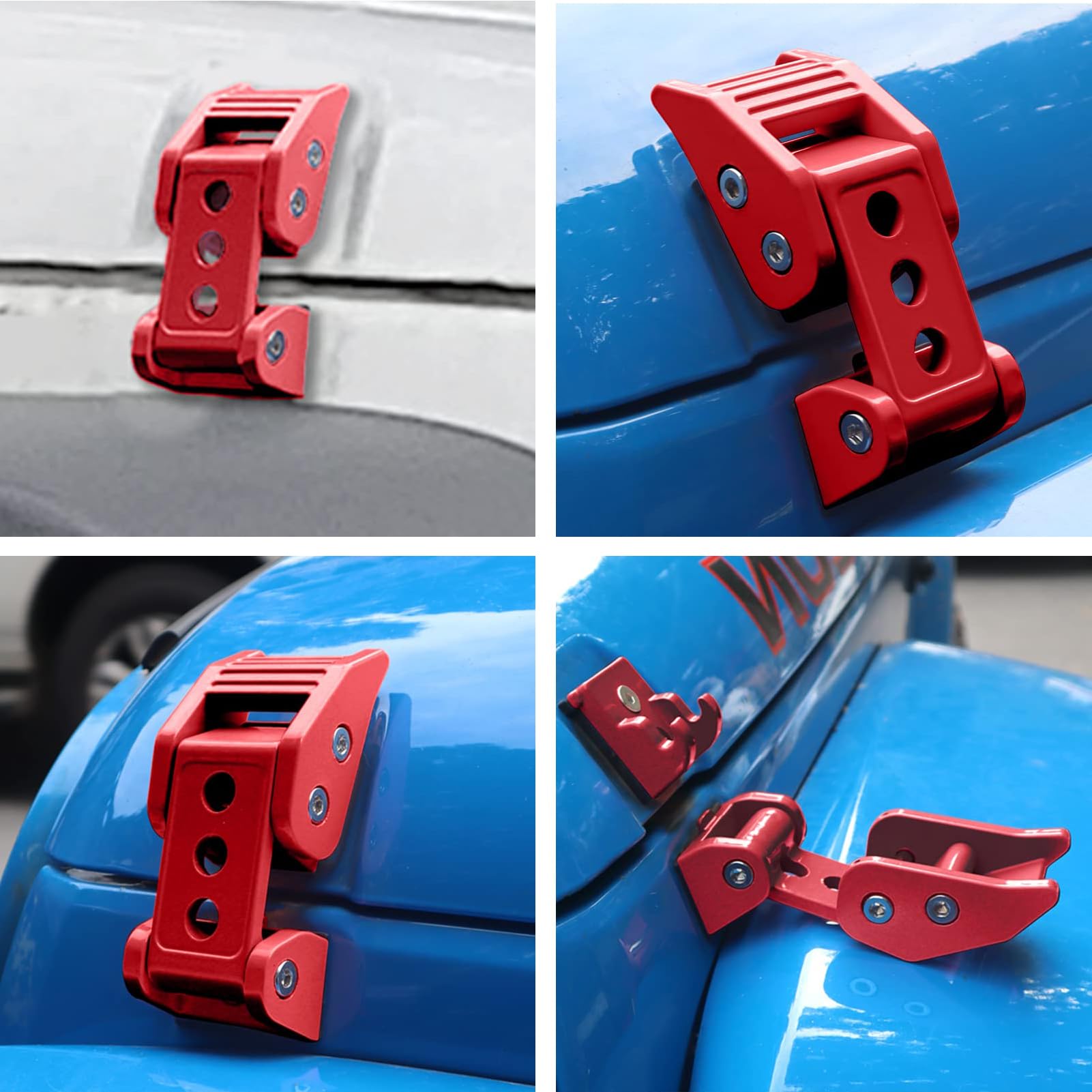 Unifizz Kit de bloqueo de capó de 2 puertas y 4 puertas de acero inoxidable para Jeep for Wrangler JK JKU 2007-2018 y para Jeep Wrangler 2018-2022 JLJLU Gladiator (rojo)