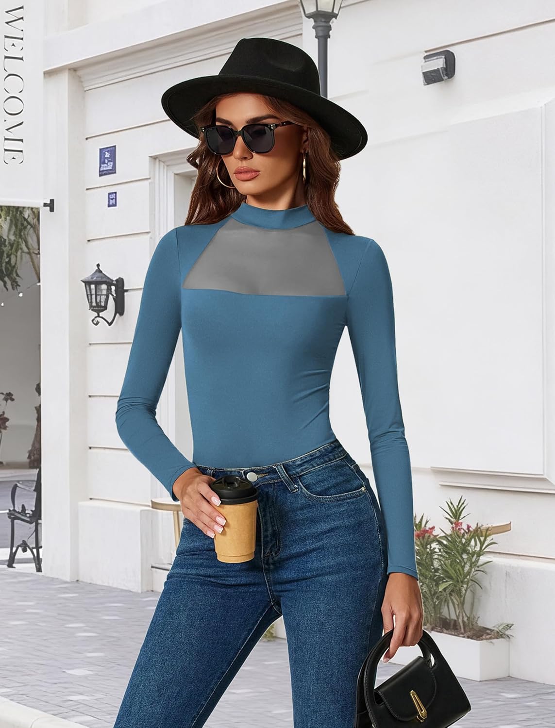 Avidlove Bodysuits for Women Mock Neck Shapewear Body Suit Long Sleeve Leotard Mesh Going Out Tops Concert Outfits - Image 6