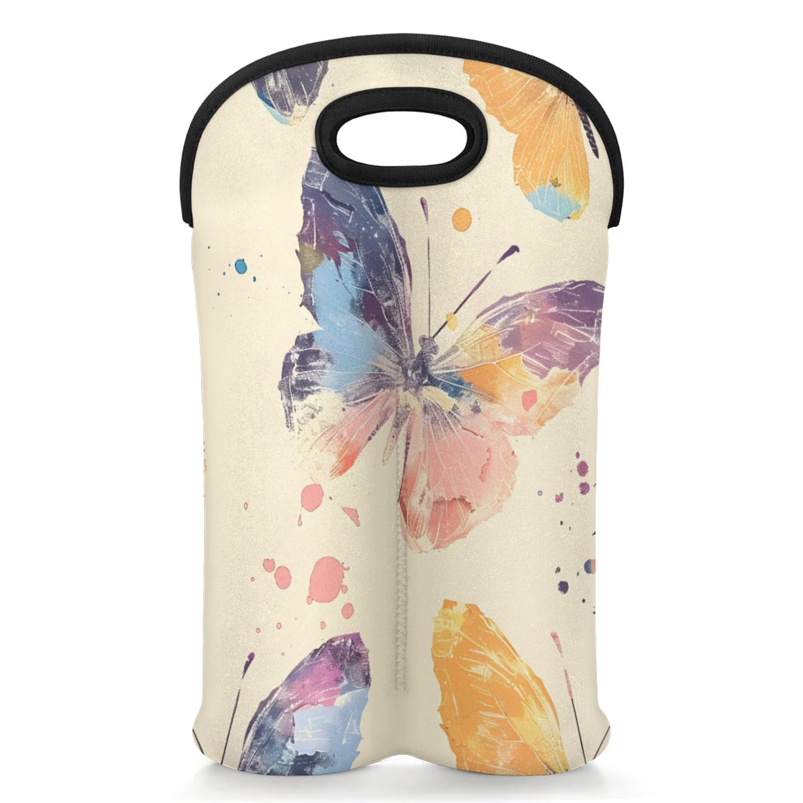 GzLeyigou 2 Bottles Fly Butterflies Wine Bag Sleeve Totes Neoprene Protective Wine Carrier Bag for Wine,Water, Champagne, Beer, Baby Bottles,Gift 14.5 x 10 Inches
