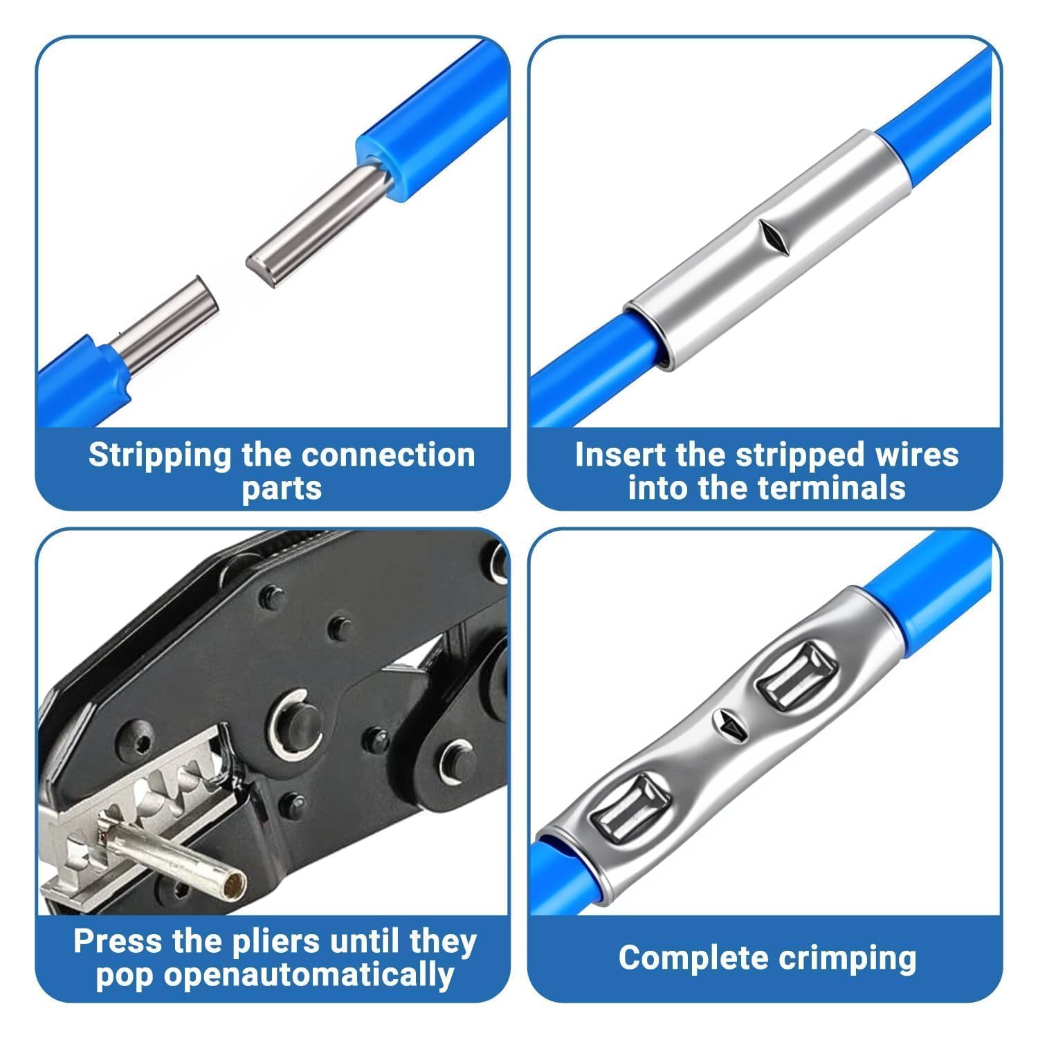 240 Stück Stoßverbinder Unisoliert Crimpzange Set Butt Connectors | Quetschverbinder Kabelverbinder 0,3-10mm² AWG24-22/22-18/18-14/14-12/12-10/8 Fahrzeuge Auto KFZ Boot Werkstatt Elektrik