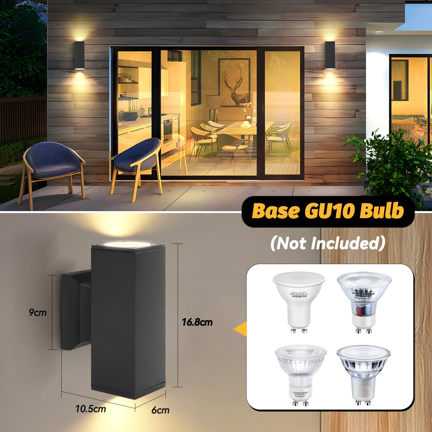 Aigostar Applique LED da Parete Esterno, Lampada da Parete Rettangolo Alluminio GU10, Impermeabile IP65 Luce Esterno per Patii, Giardini, Corridoi, Balconi, Vialetti, Lampadina non inclusa(12 pacchi