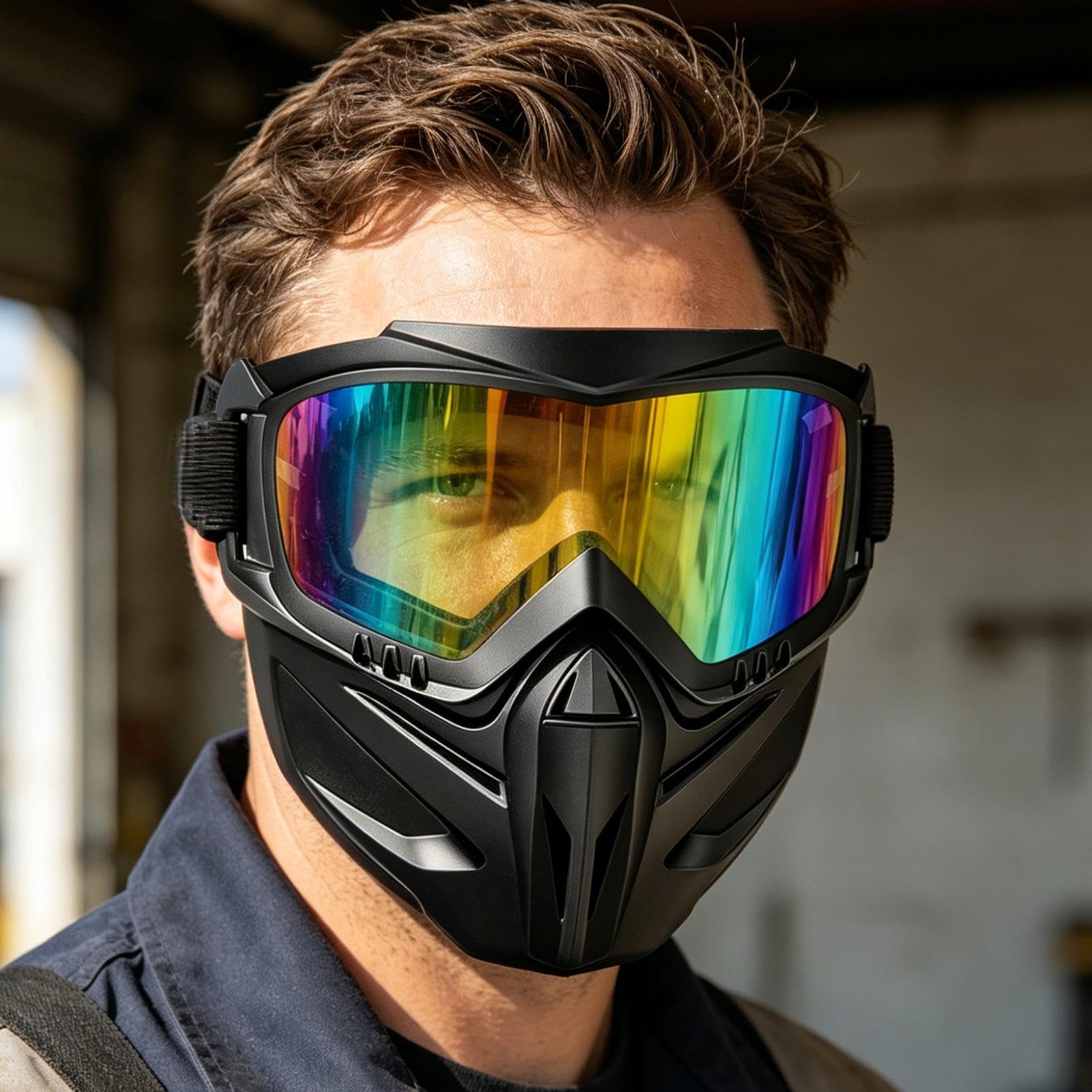 Maschera di protezione per il viso anti-appannamento, con occhiali rimovibili e schermo antipolvere, schermo per il viso regolabile 2 in 1, per la saldatura, per gli uomini, sci, ciclismo all'aperto
