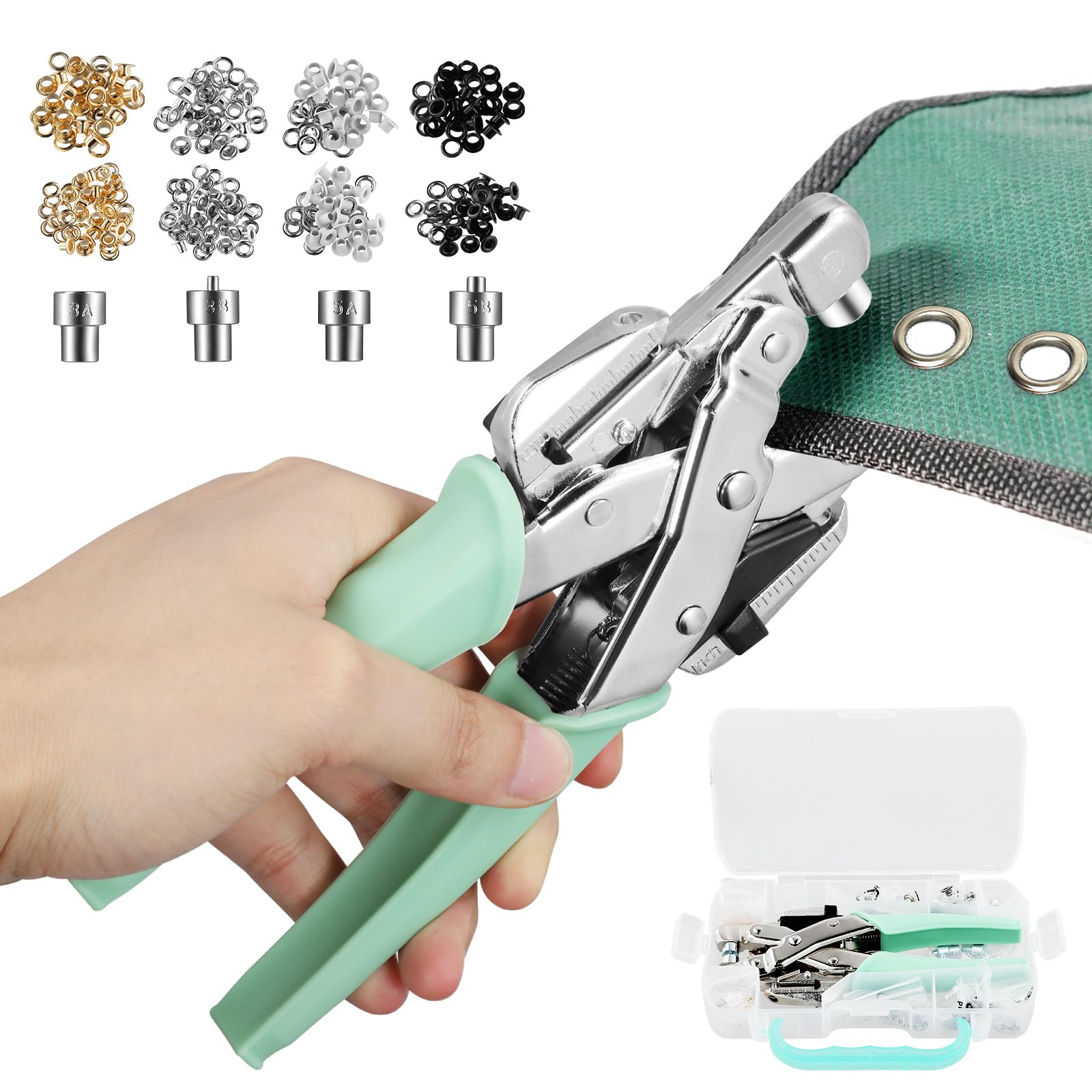Set di pinze per occhielli 160PCS occhielli metallici da 3 mm e 5 mm utensili per occhielli con perforatore strumento di installazione di occhielli per teloni per tessuti scarpe borse in pelle VIHBRAI