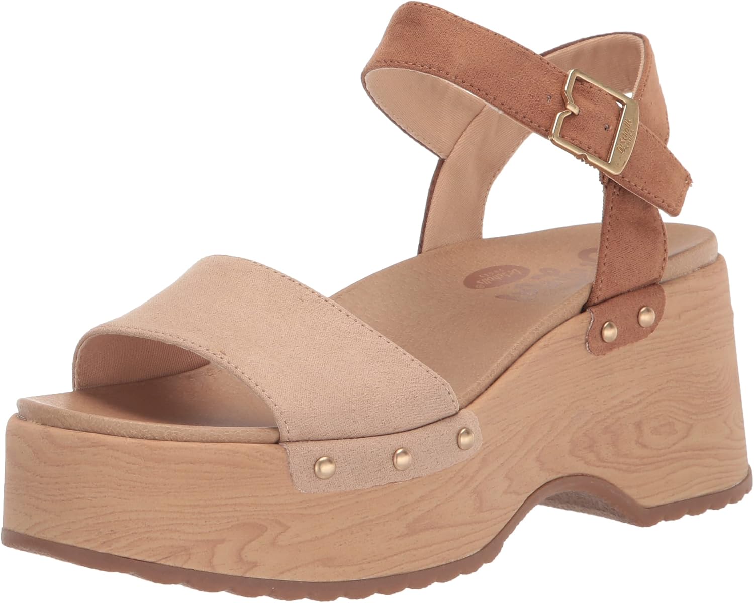 Dr. Scholl's Womens Dublin Platform Wedge Sandal Light Brown Fabric 8.5 M