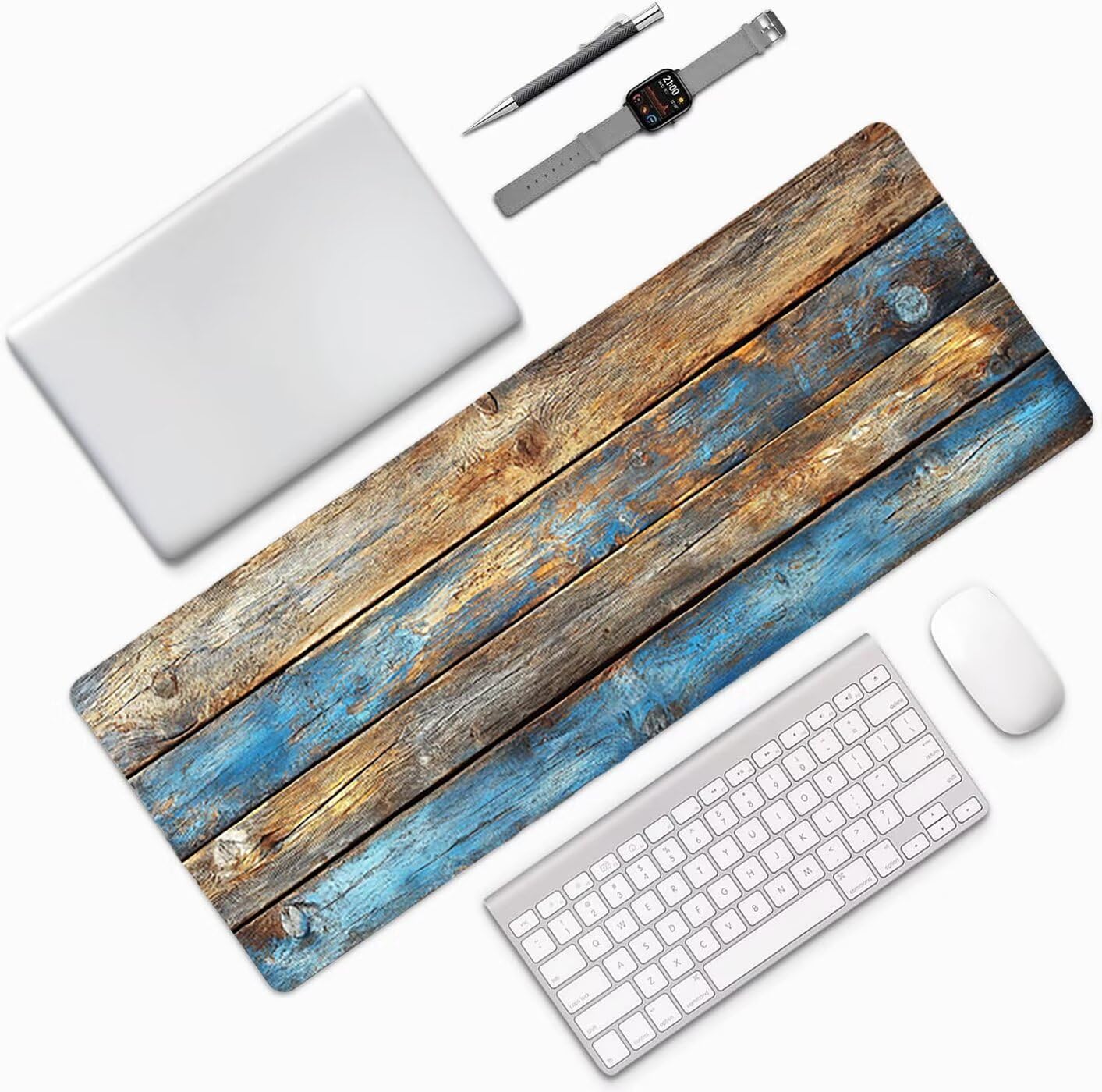 Lpfieonn Retro Großes Schreibtischunterlage, XXL Schreibtischunterlagen, Blau XXL Wasserdicht Gaming Mousepad mit Vernähter Rand und Rutschfeste Gummibasis, für Laptop/Hause/Büro 120x60cm PF-3221