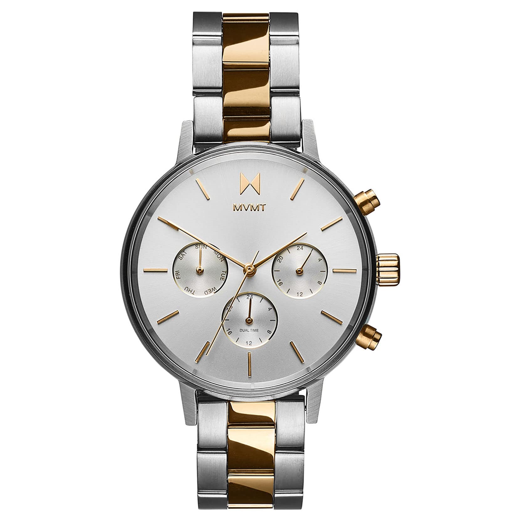 MVMT Nova Dual Timezone Women's Wristwatch Minimalist Dress 3 ATM Water-Resistant Timepiece Interchangeable Bands 38mm
