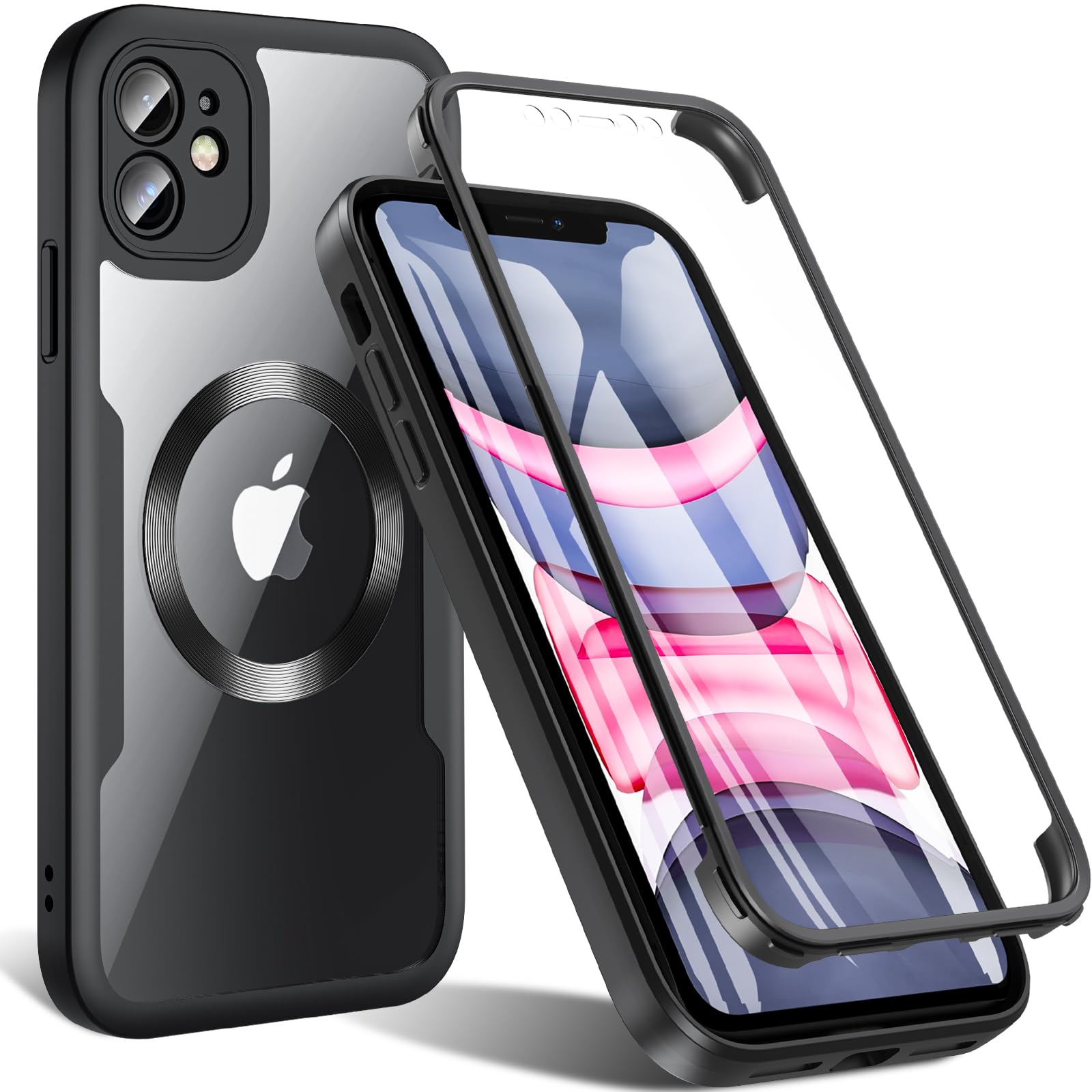 Hensinple Custodia Per IPhone 11 Con MagSafe, Magnetica, Protezione Militare Antiurto, Con Vetro Temperato 9H, Cover Posteriore Opaca Traslucida, Blu