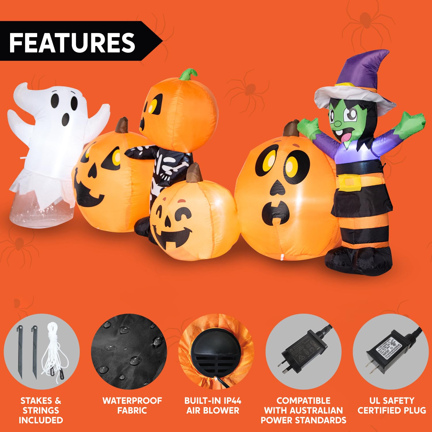 Joiedomi Inflable de Halloween de 8 pies de Largo, Tres Personajes de Halloween y Parche de Calabaza inflables con LED Integrados para Fiesta de Halloween en Interiores, Exteriores, Patio, césped,