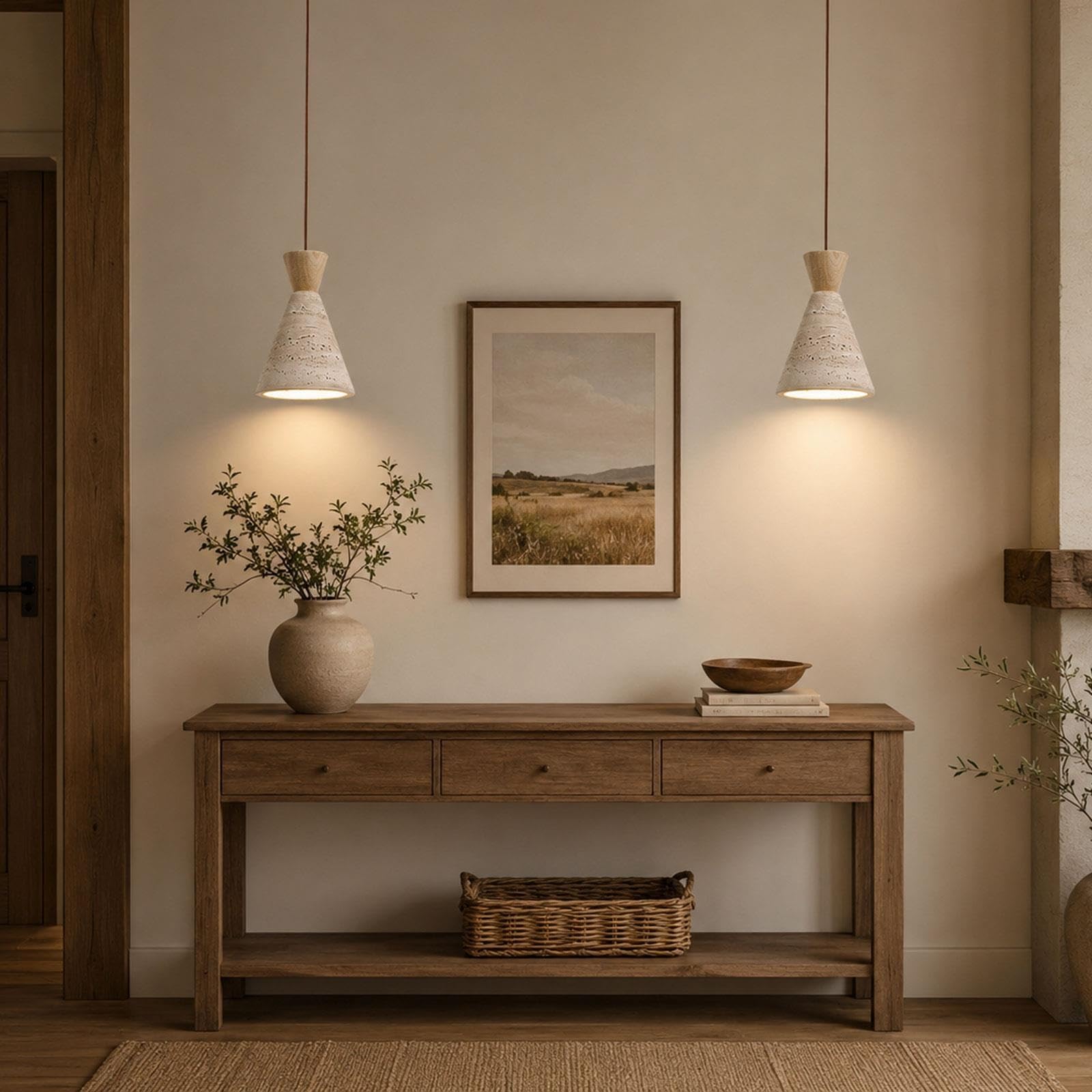 Stożkowa lampa wisząca z trawertynu, kamienny spot nocny