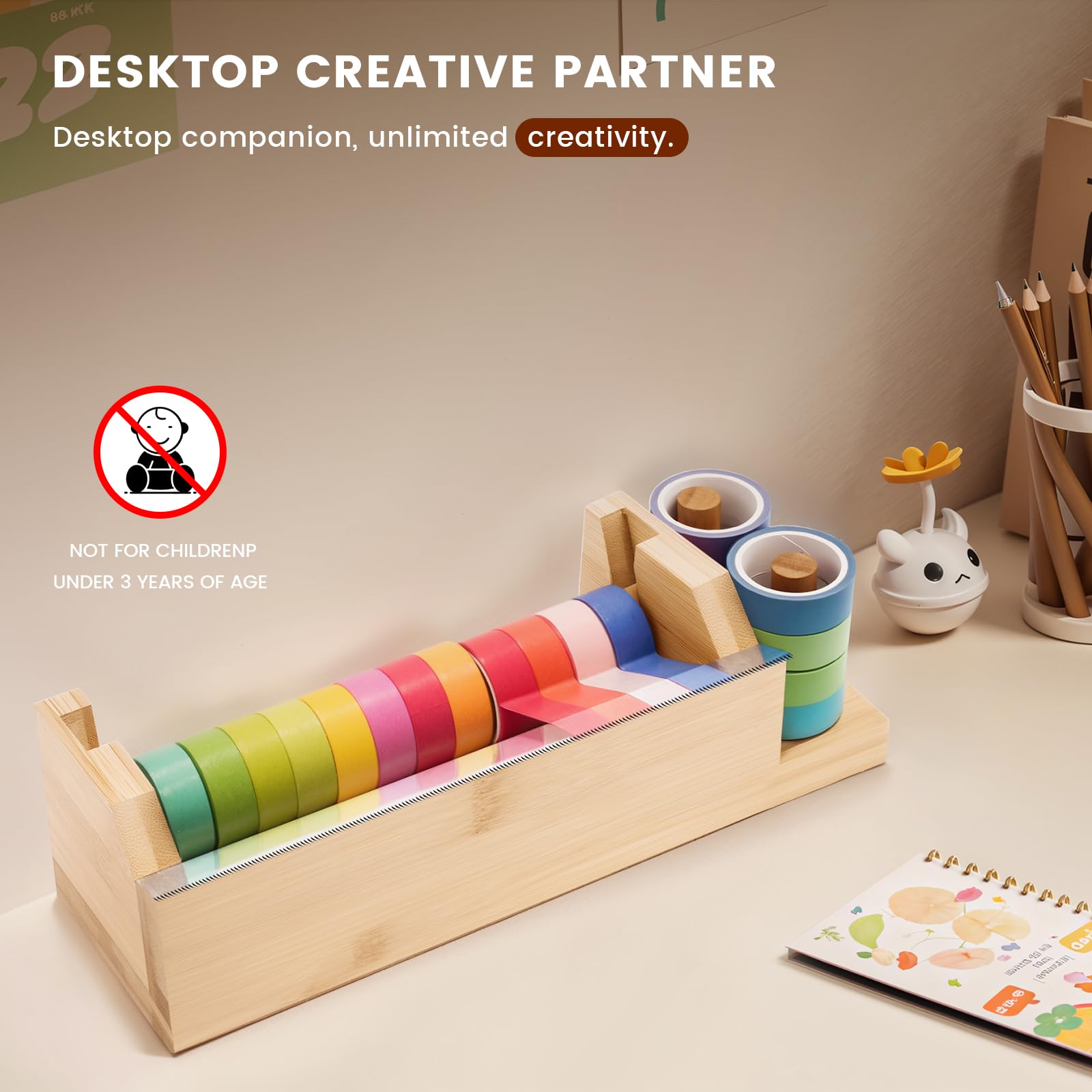 MOLSHINE Dispensador de cinta washi de bambú, cortador de cinta adhesiva con una sola mano, soporte de almacenamiento para manualidades, bricolaje, envoltura de regalos