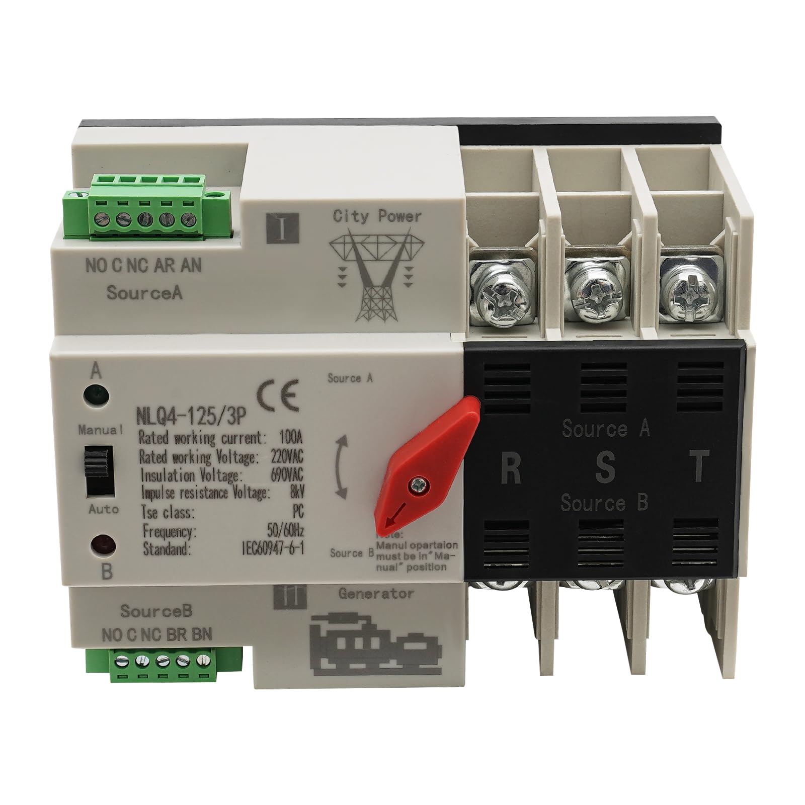 Interruptor de transferencia automático 3P 100 A Dual Power Interruptor de transferencia automático AC220 V 50/60 Hz Interruptor de carga