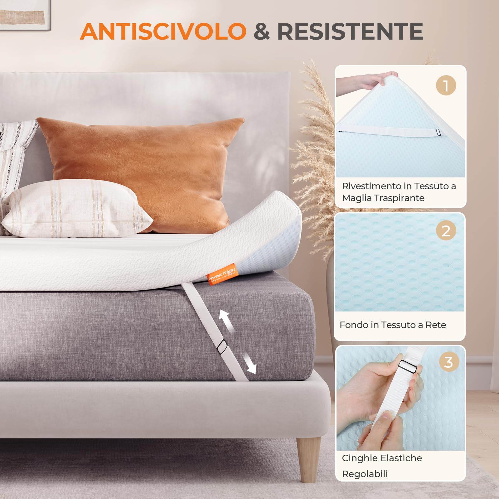 Sweetnight Topper Materasso Confortevole, Topper Matrimoniale 180x200 Alto 7CM, Topper Materasso Matrimoniale in Foam Supporta Alta Resilienza, Rimovibile e Lavabile, Bianca