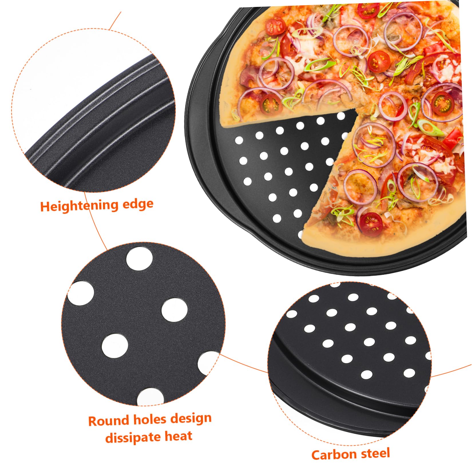 ULTECHNOVO Teglie per Pizza in Acciaio con Fori Antiaderenti 35,5X32 CM Set da 4 Pezzi per Forno Cottura Professionale