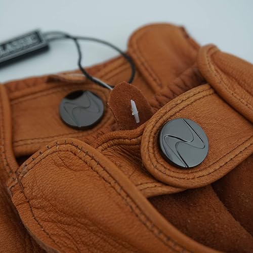 Miniatura 3 de Guantes de cuero sin dedos para hombre, guantes de conducción de piel de ciervo sin forro de medio dedo motocicleta al aire libre