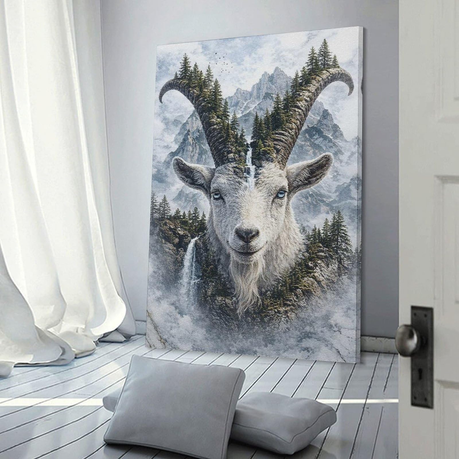 Junmoney Canvas Wall Picture Goat The Mountain’s Eternal Protector, 24x36inch(60x90cm), for Office, Study Or Home Workspace, Canvas Wall Decor for Creative Rooms