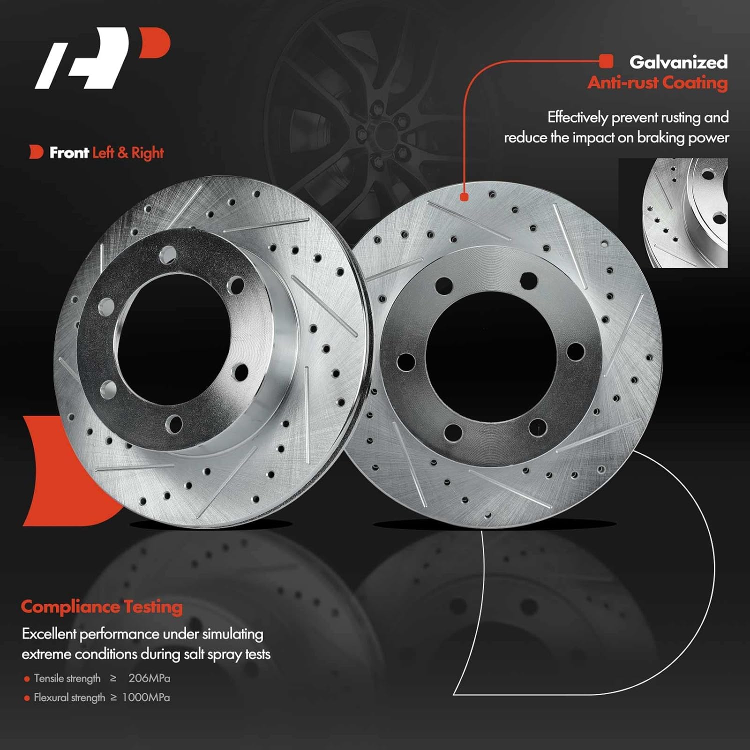 A-Premium 11.69 inch (296.8mm) Front Drilled and Slotted Disc Brake Rotors + Ceramic Pads Kit Compatible with Select Toyota Model - Tacoma 1999 2000 2001 2002 2003 2004, 2.4L 2.7L 3.4L, 6-PC Set