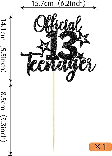 Miniatura 9 de Rsstarxi 1 paquete de 13 decoraciones oficiales para tartas de adolescentes con purpurina negra para decoración de pastel de cumpleaños de 13 años,