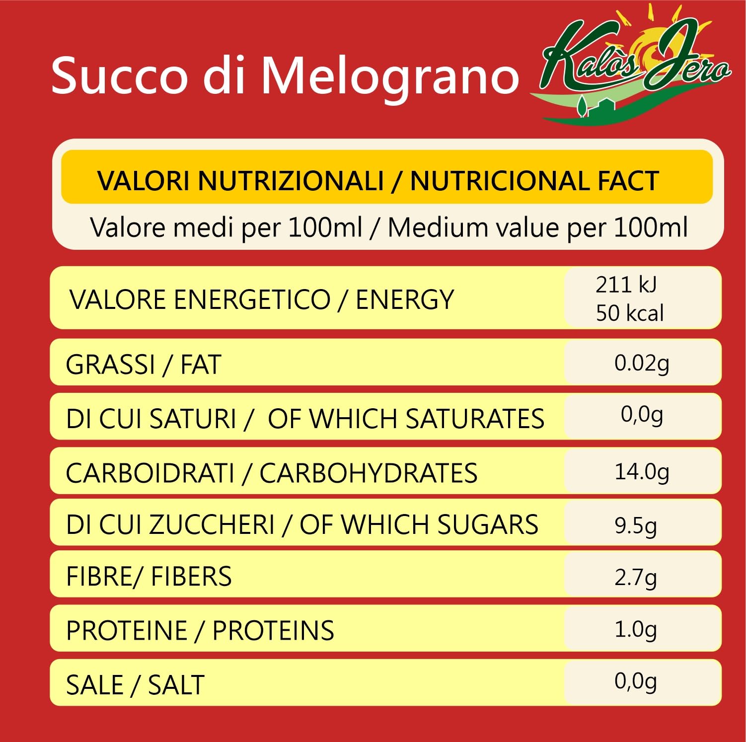 Spremuta Succo di Melograno 6x 720ml – 100% Naturale Frutta Fresca di Stagione - Gusto Autentico - Prodotto Artigianale Alta Qualità Senza Additivi – Kalos Jero