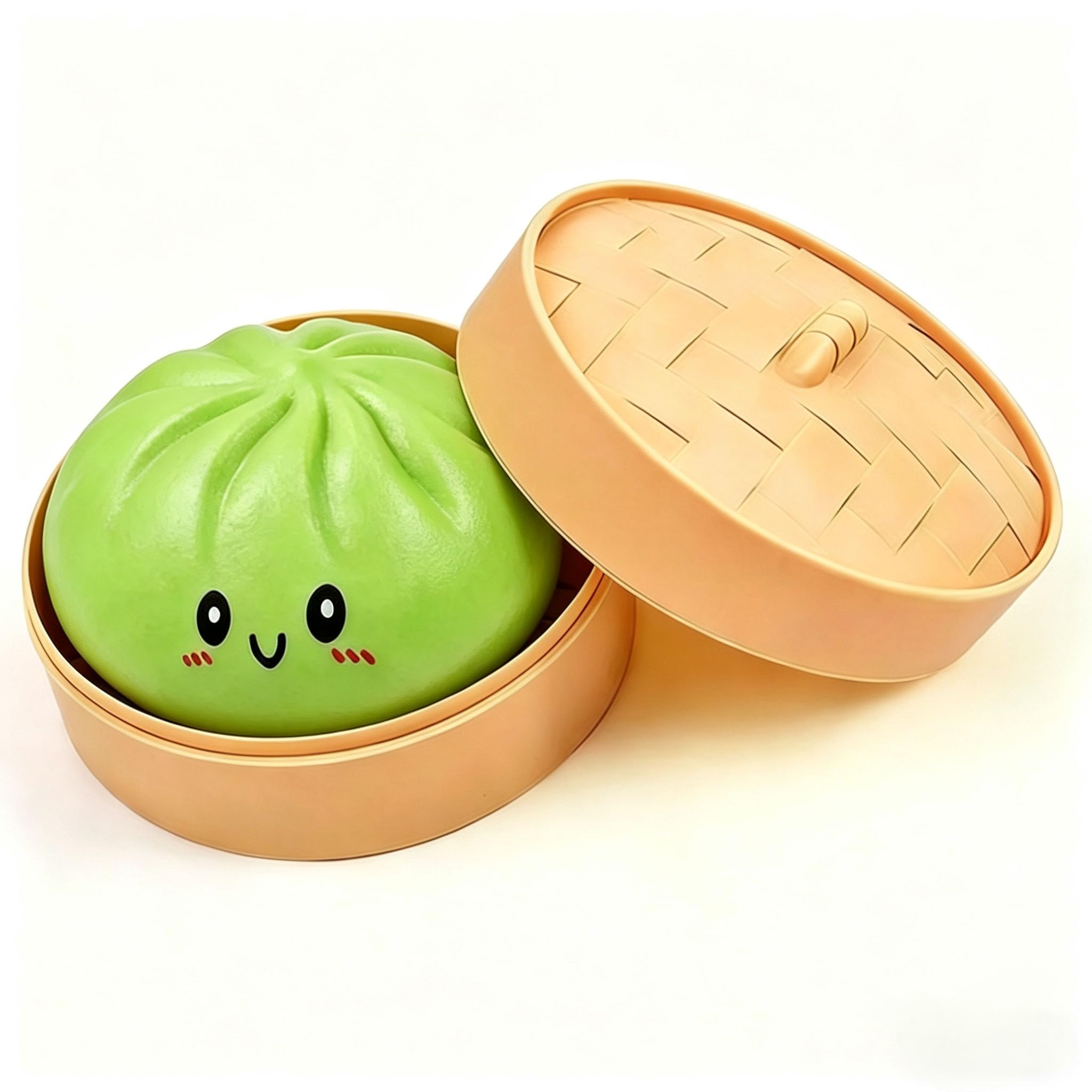 LEIWEIJIE Rainbow Dumplings Sensory Squeeze Toy, Giant Soft Sticky Dough with Steamer, Multicolour Decompression Fidget Toy for Children and Adults (Green)