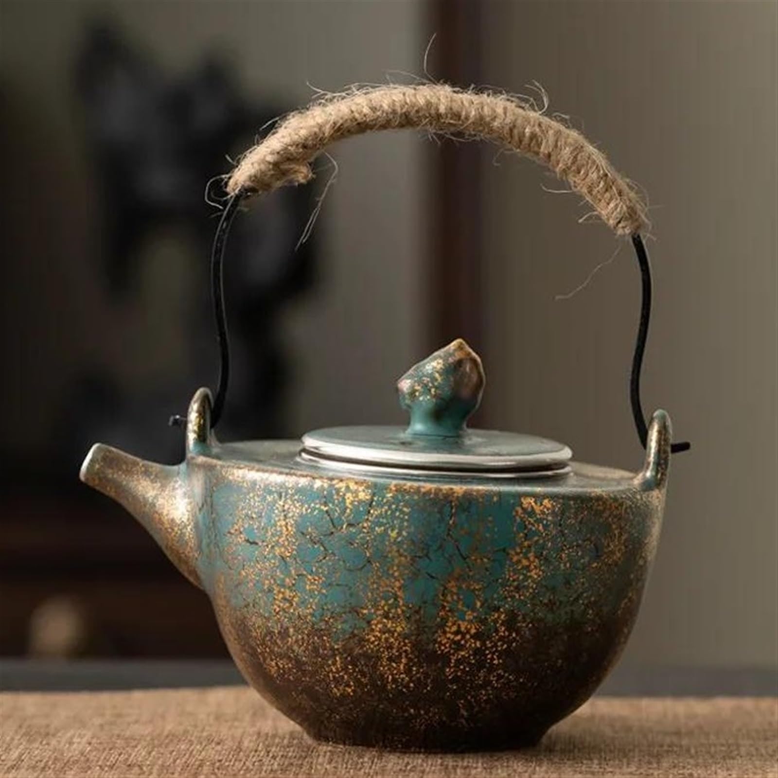 Set da tè pomeridiano, set da tè Kung Fu, set da tè cinese, set da tè pomeridiano, teiera piccola con smalto Evergreen, bollitore con filtro, set da tè Kung Fu, teiera giapponese in ceramica color o