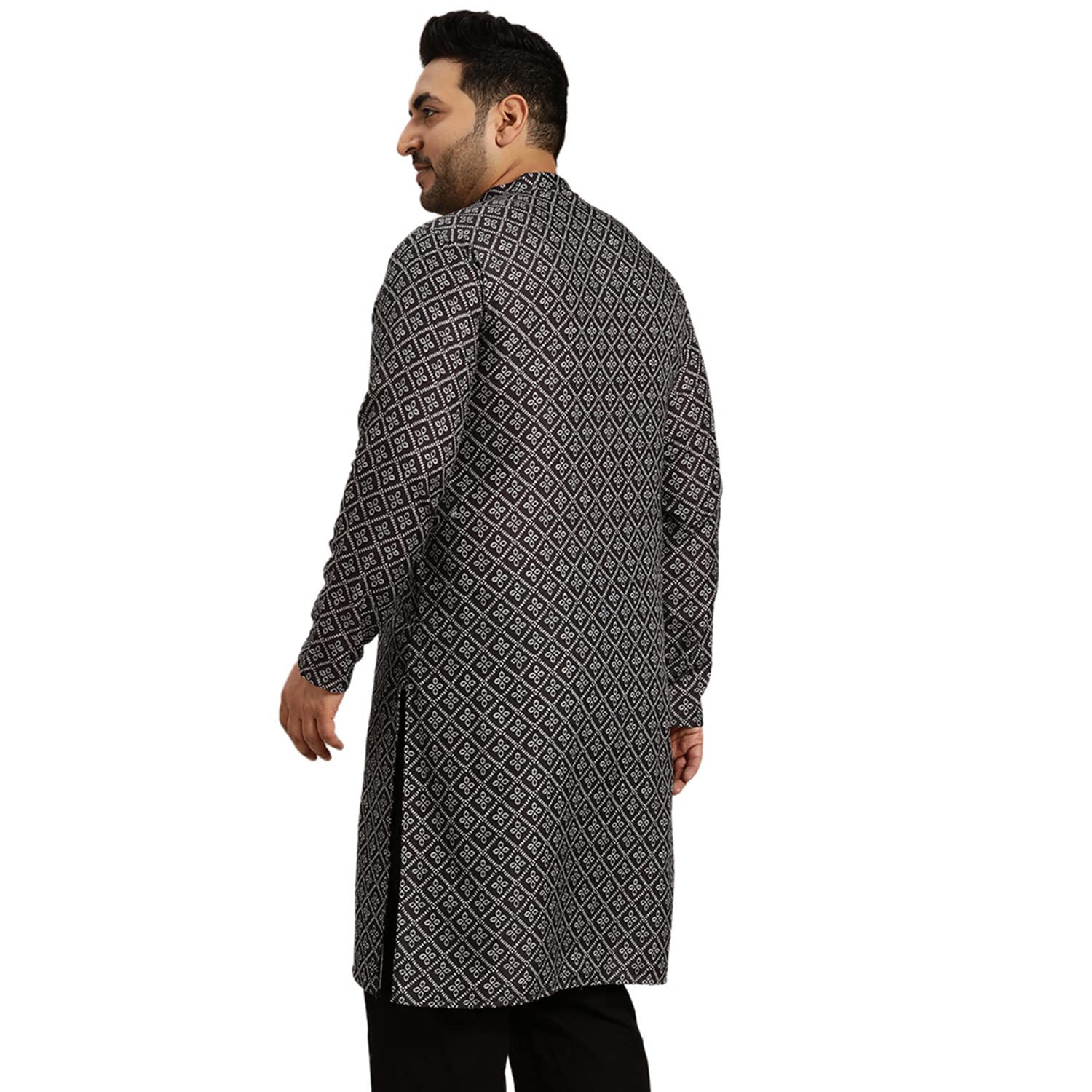 Sojanya Plus (Since 1958) Men's Cotton Black And Grey Printed Only Long Kurta