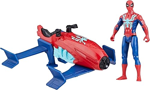 Marvel Epic Hero Series Web Splashers Spider-Man Hydro Jet Blast, figura de acción de 4 pulgadas y juego de vehículos, juguetes de superhéroes para