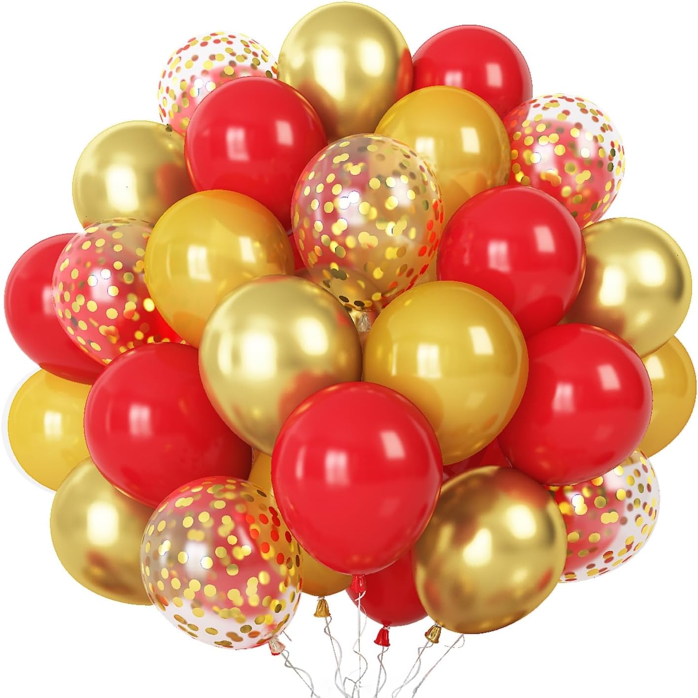Amazon.com: 60 globos rojos y dorados, globos de látex de confeti de ...