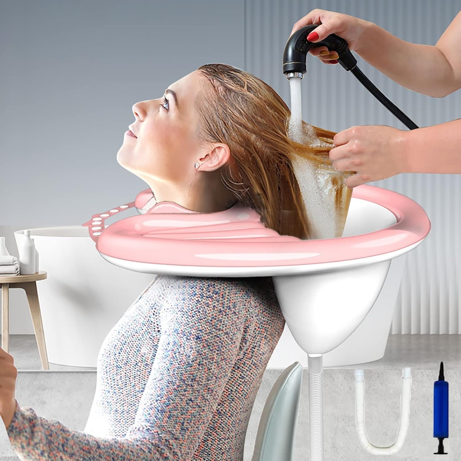 QCLUEU Inflatable Shampoo Basin, Lightweight and Portable