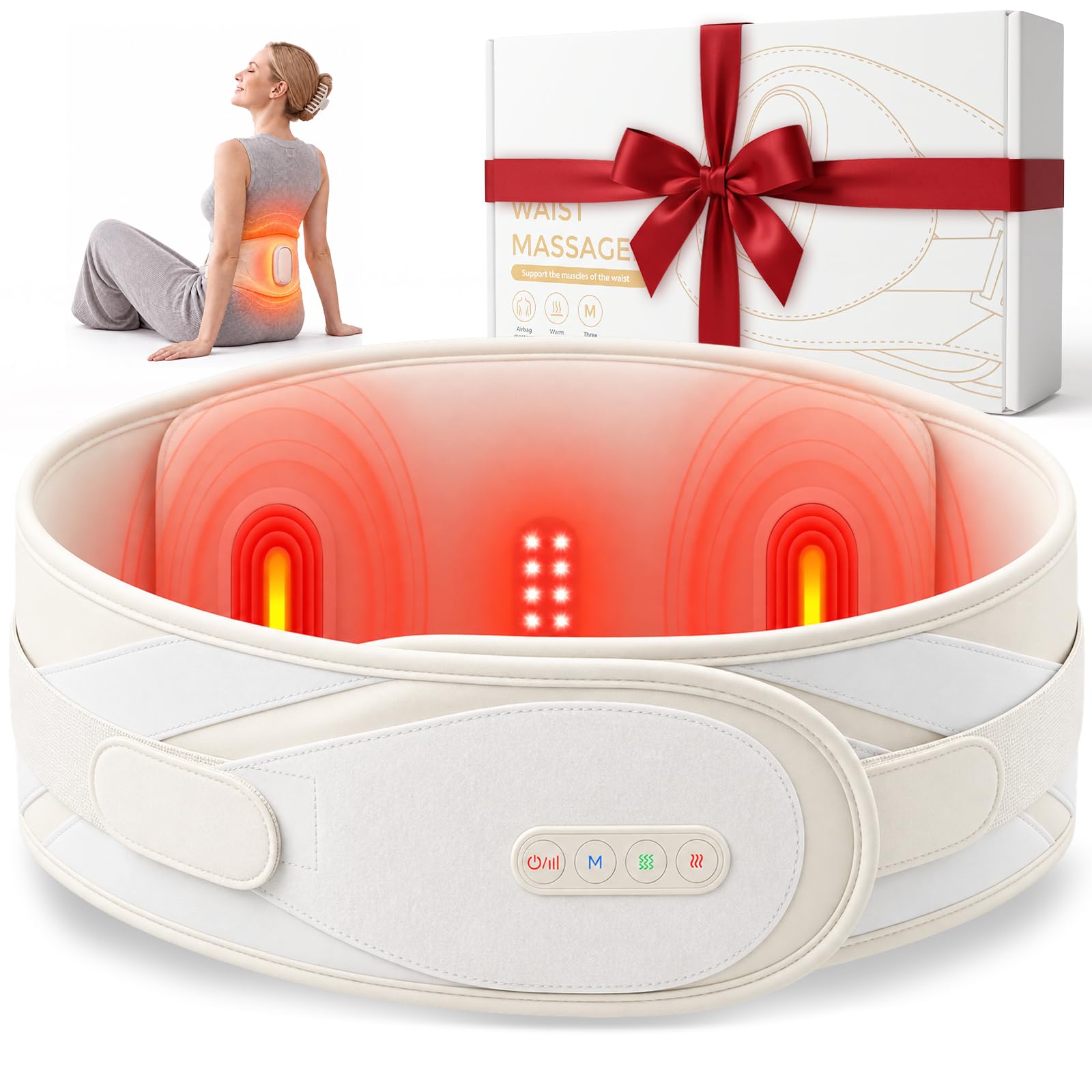 3-in-1 Rückenmassagegerät mit Wärme Kompression & Vibration Rückenschmerzen | Tragbarer Massagegürtel Rücken Wärmegurt mit Akku 3000mAh, Heizgürtel Rückenmassagegerät Rückengurt Schmerzen Entspannung