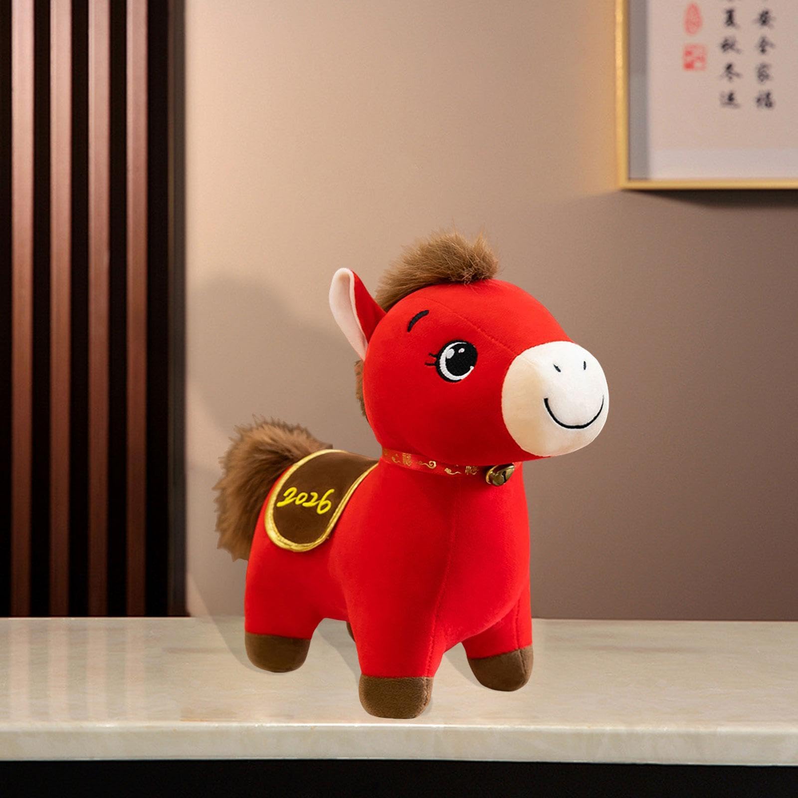 Amagogo Plüschpferd als Dekoration zum Chinesischen Neujahr – Bequeme, stehende, weiche Puppe – des Pferdejahres 2026 für Jungen und Mädchen, 50cm