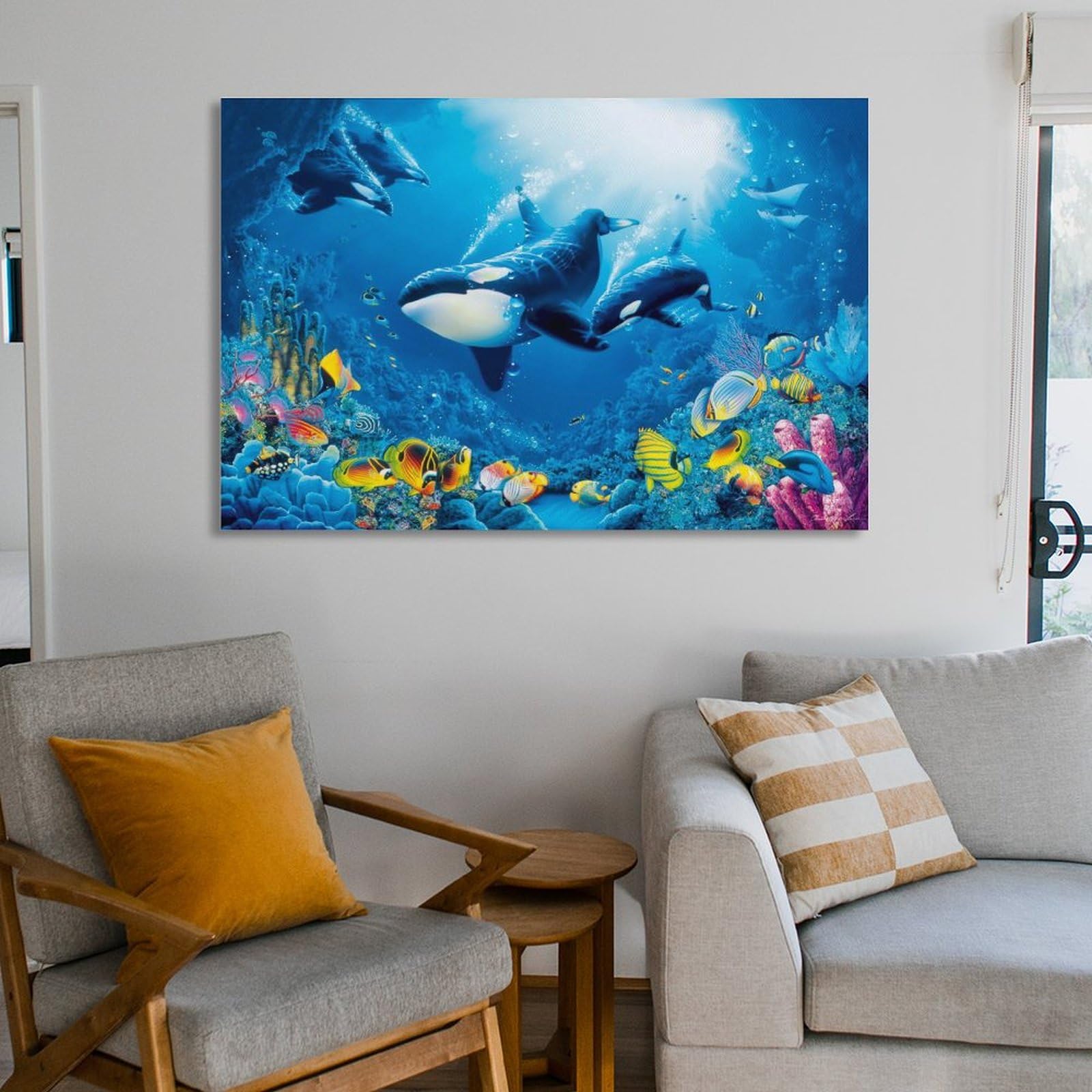 カラフルなシャチのキャンバスアート/ 原画の1点もの Amazon.co.jp: 海洋生物 シャチ 絵画 ポスター ポスター 装飾 絵