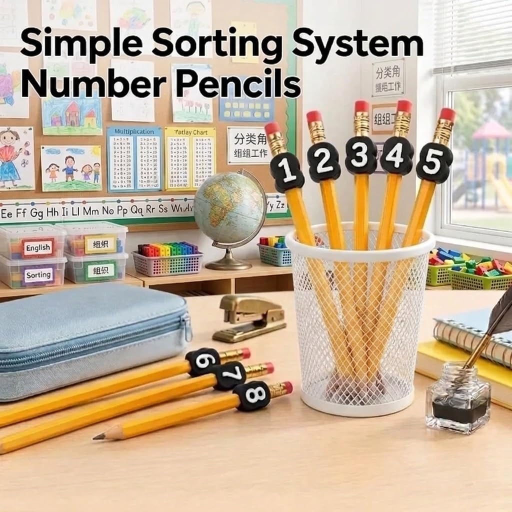 30PCS Number Pencil Toppers Pencil Number Toppers Reusable Classroom Pencil Labels for Classroom Organization Student Supply Tracking Teacher School Supplies