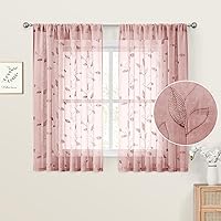 Vista 31 de HOMEIDEAS Cortinas traslúcidas amarillas de 84 pulgadas de largo, 2 paneles de cortinas bordadas con patrón floral amarillo y blanco, cortinas