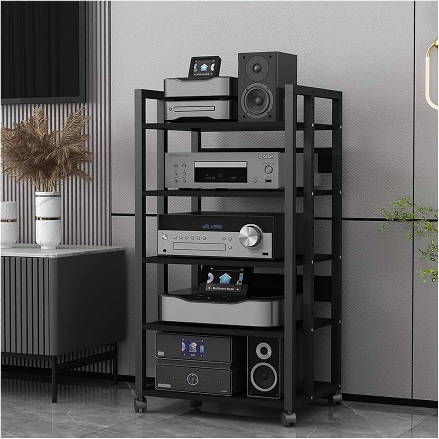 IEOWY HIFI Stand Record Player Stand 4/5/6 AV Media Cabinet Stand, Large Capacity Media Storage Rack Audio Component Entertainment Storage Unit
