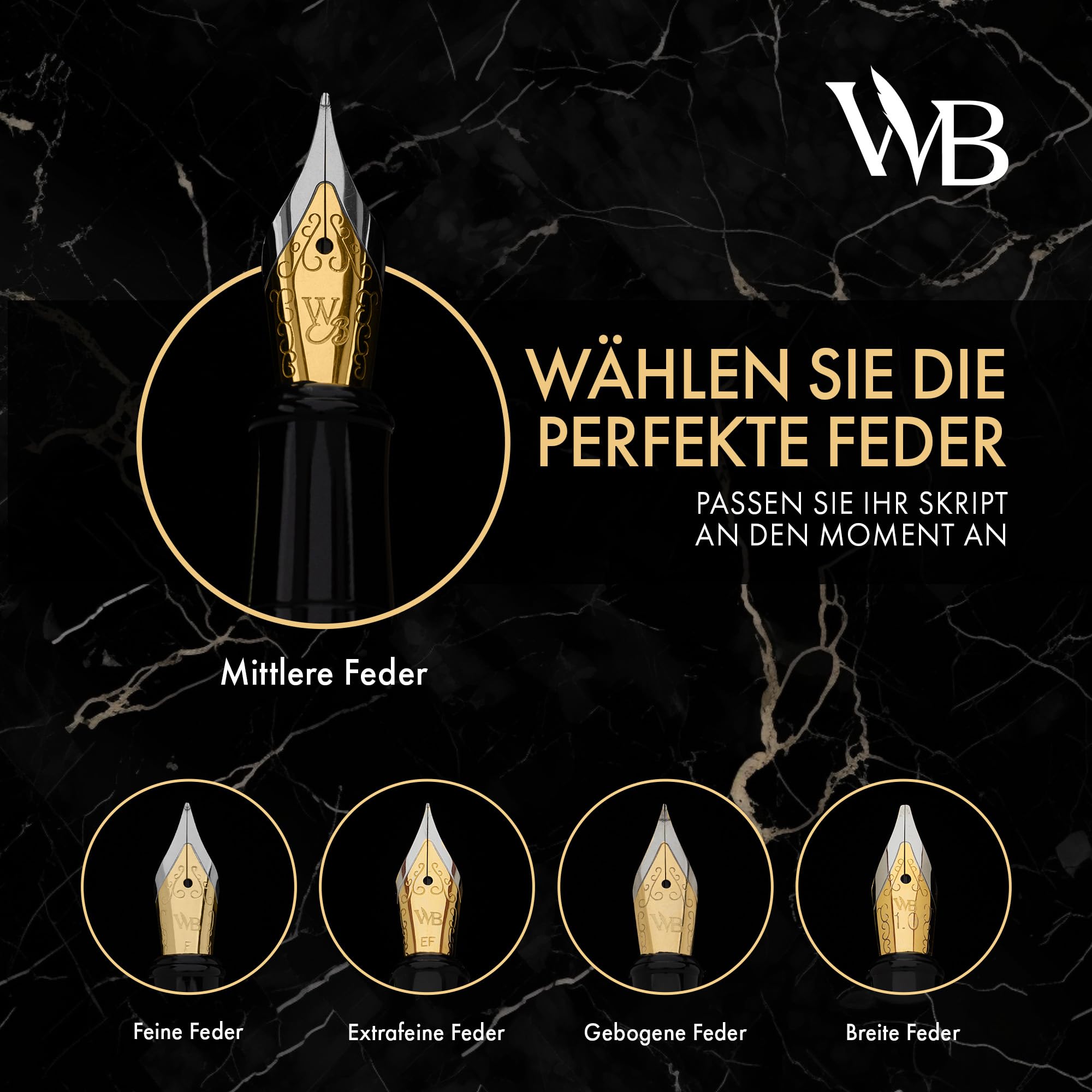 Wordsworth & Black Füllfederhalter-Set, mittlere 18-Karat-Goldfeder, inklusive 24 Tintenpatronen, Kolbenkonverter und Geschenkbox, goldfarben, Kalligraphie, Regenbogen