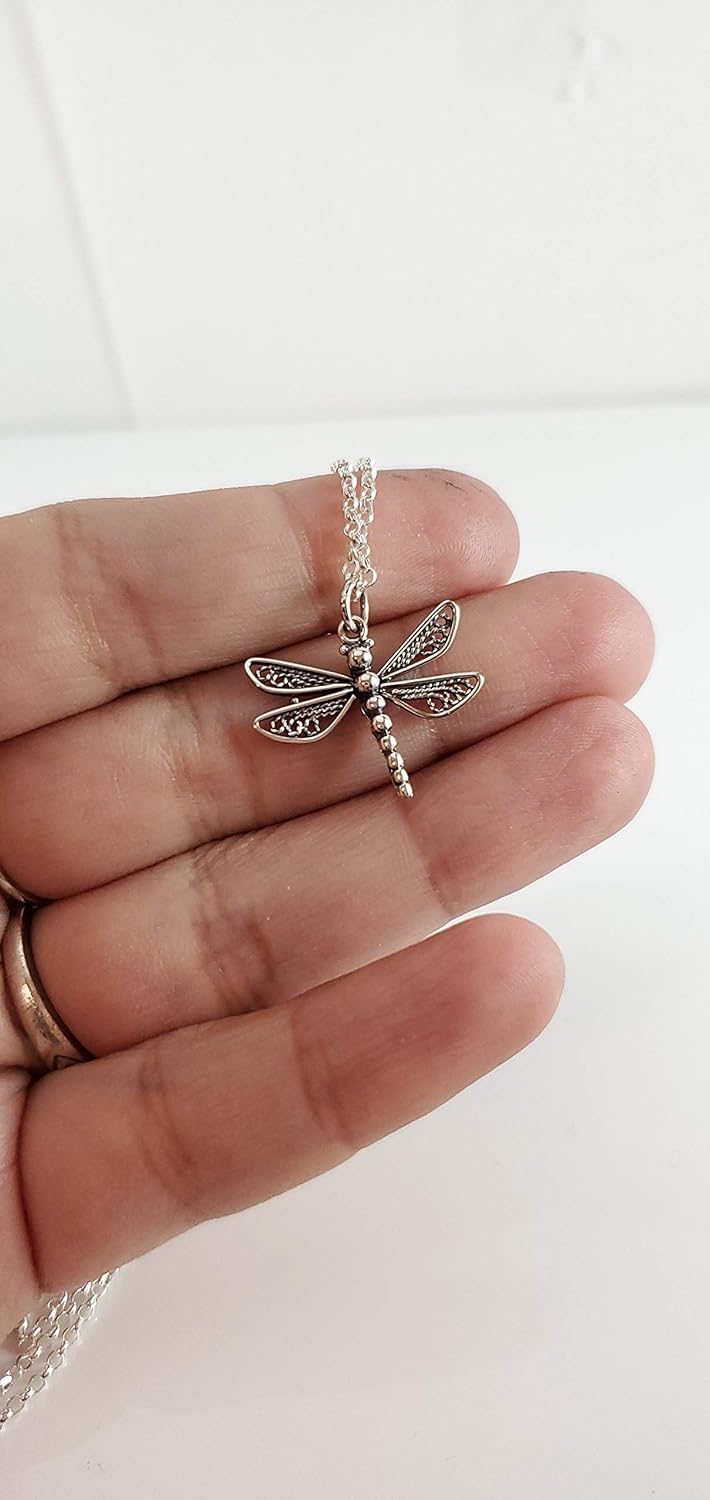 Sterling Silver Necklace – Dragonfly Charm Pendant, Solid .925, 18” Chain, Handmade Gift - Image 4
