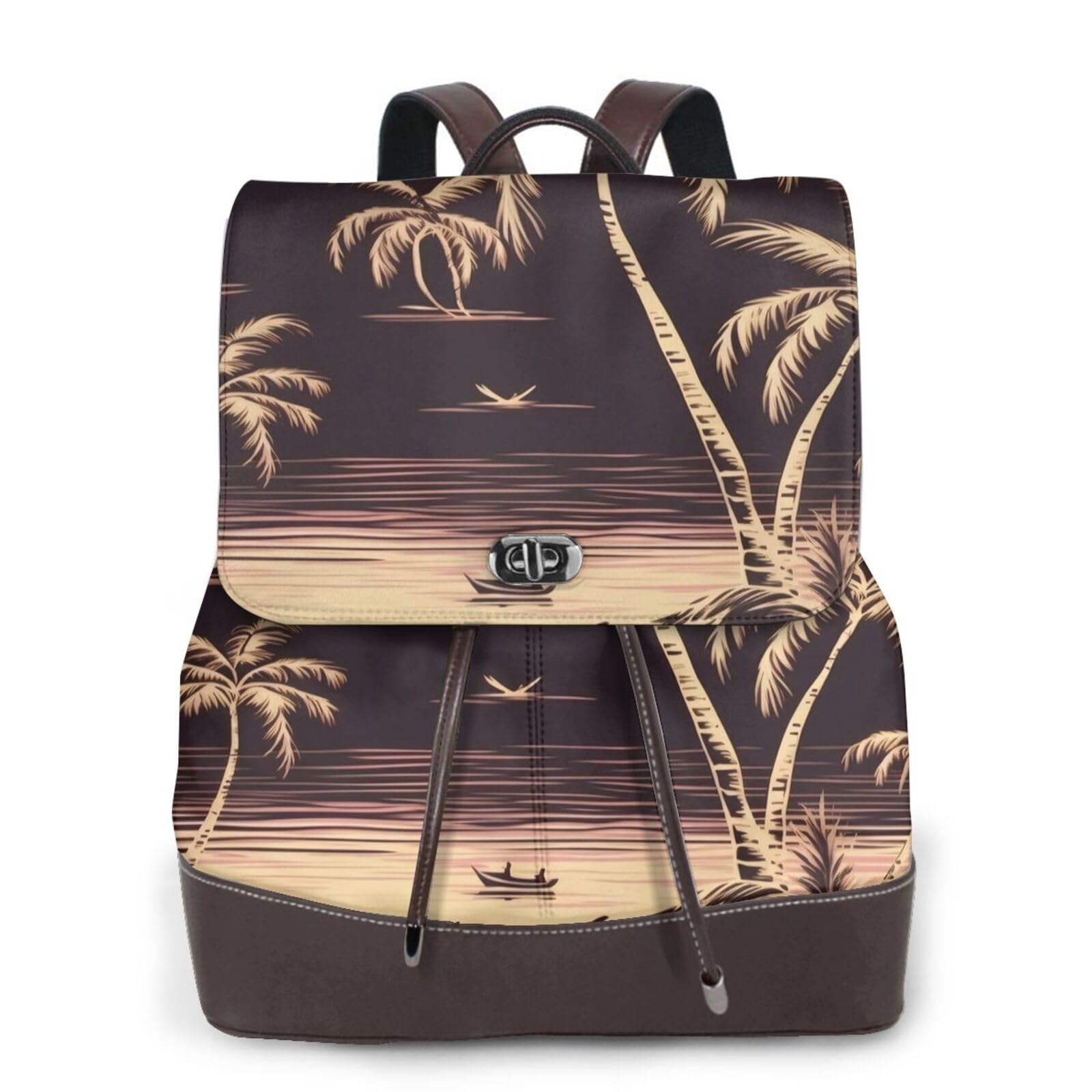 DFEPFKGOKL Palm Tree Women Pu Leather Backpack Purse â€“ Fashion Waterproof Ladies Casual Daypack, Lightweight Rucksack Schoolbag Travel Small Backpack Handbag & Shoulder Bag