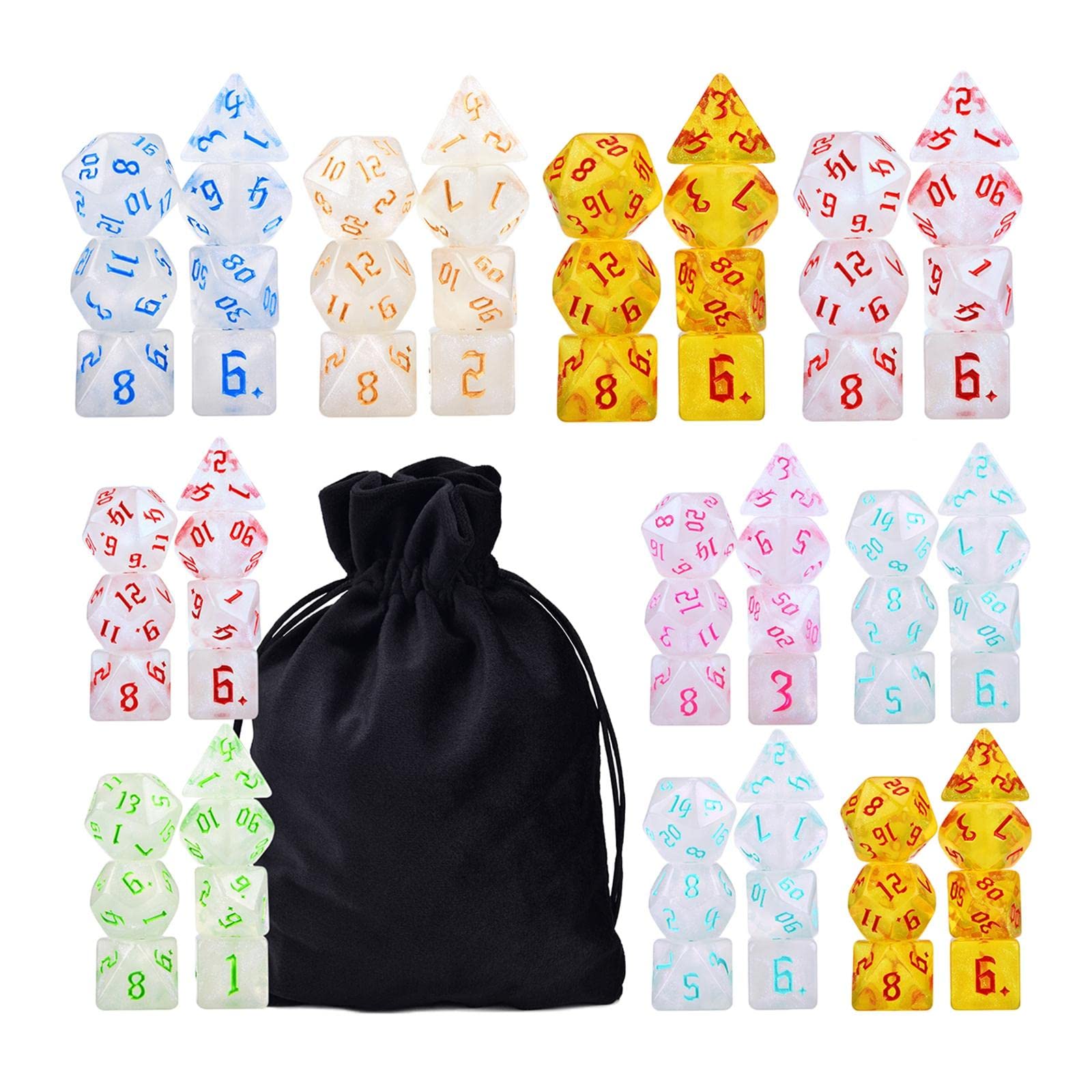 ATORSE® 70Pcs Acrylic Polyhedral Dice Set D4-D20 for Role Playing DND Bar Toys|Dungeons and Dragons Accessories|Magic: The Gathering Accessories|Tabletop Game Accessories