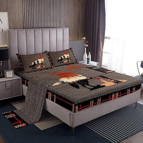 Erosebridal Juego de sábanas de lobo, tamaño King, juego de sábanas de lobos aulladores para niños, niñas y adolescentes, sábanas rústicas de