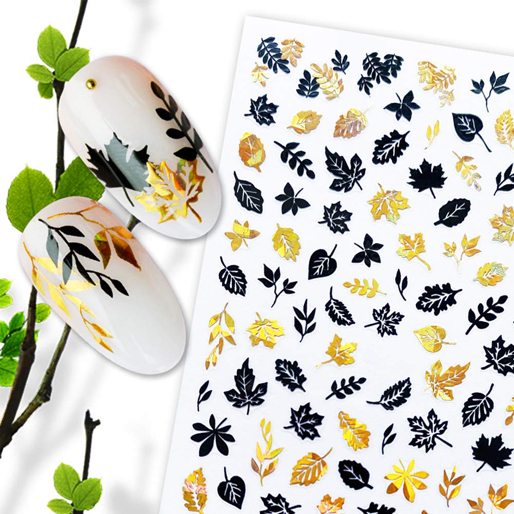12 Blatt Nagelsticker Set – Herbst & Sommer Blätter, Ahornblatt DIY Nail Art Aufkleber
