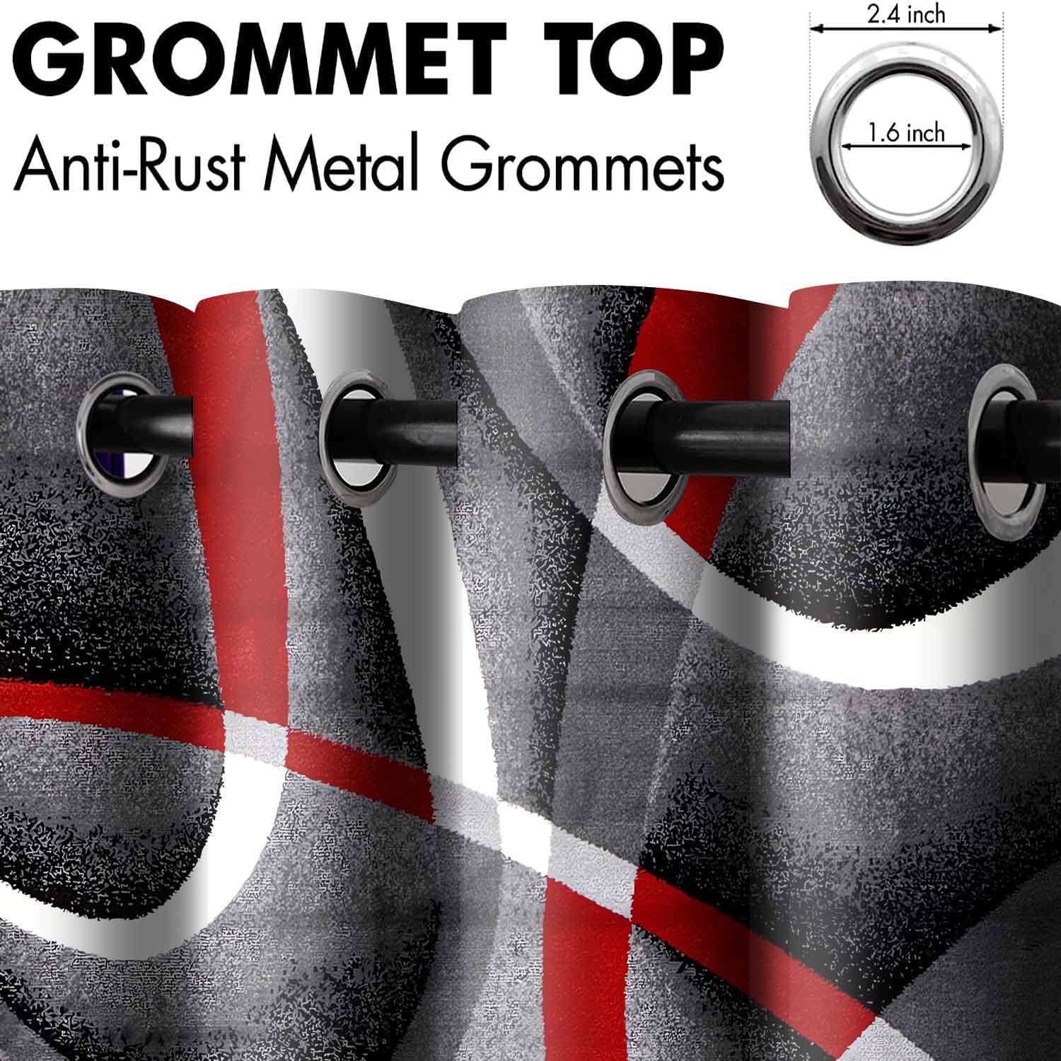 Retro Red White Striped Gray Blackout Curtains Inspiration Geometric Art Print Window Drapes Room Darkening Bedroom Living Room Dining Room Window Treatments 2 Panels 52x63inch CLHJMS70