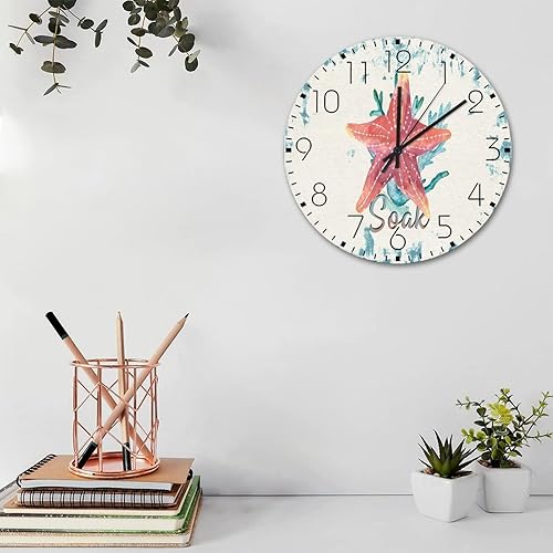 Miniatura 2 de 12 Silent Non-Ticking Wall Clocks Battery Nautical Beach Ocean Theme Underwater Starfish Home Decor for Kitchen Turtle Sea Life Seahorse Rustic