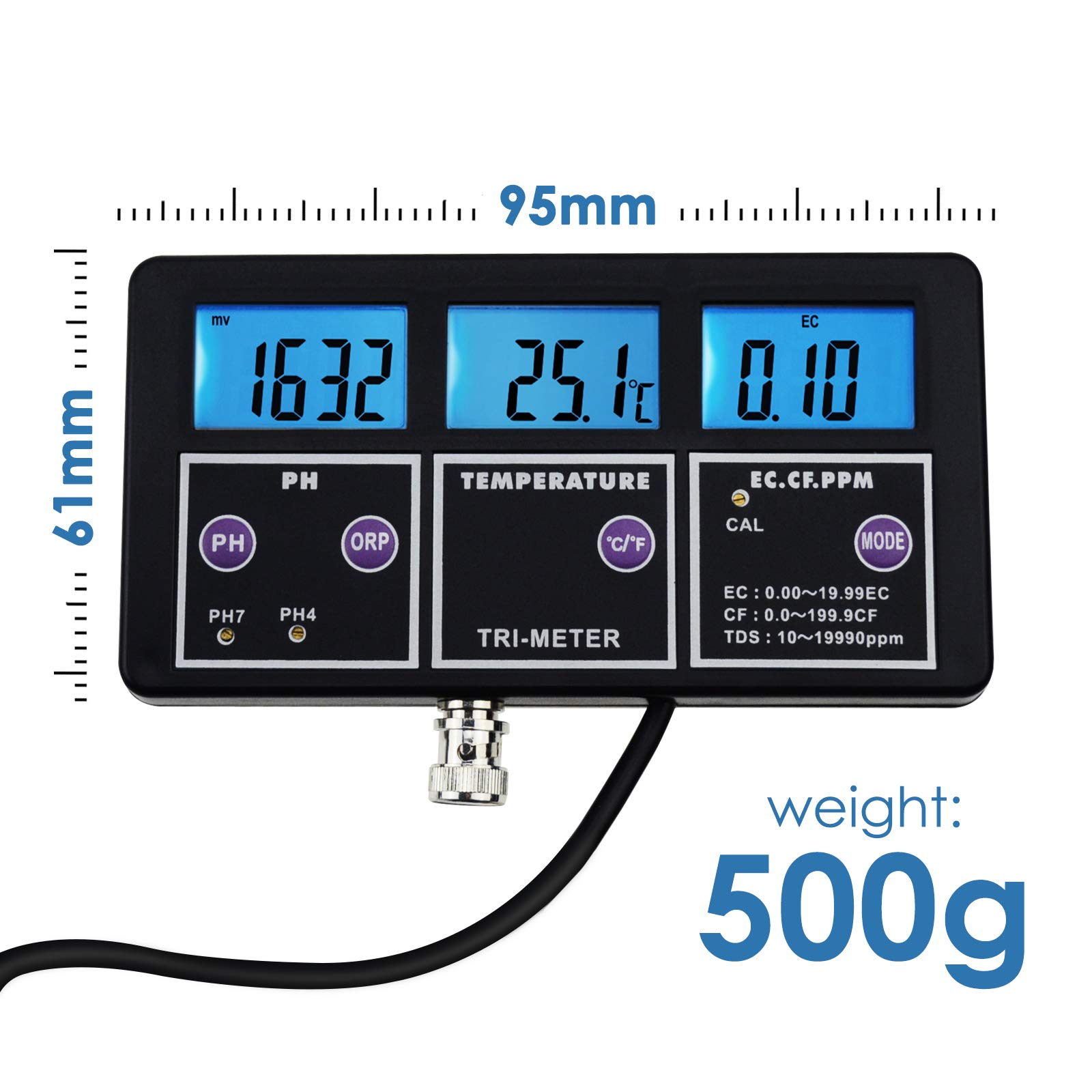 TEKCOPLUS Wielopoziomowy miernik pH/ORP Redox/EC/CF/TDS PPM/Temp. ATC Profesjonalny miernik testowania combo akumulator z wymienną elektrodą BNC do akwarium, hydroponiki, laboratorium, spa, basenów, wody