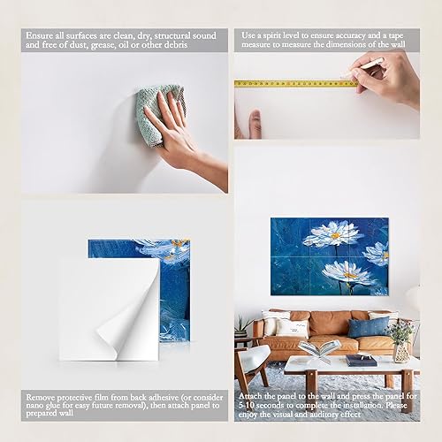 Miniatura 6 de JBER Paneles acústicos artísticos, paquete de 6 pinturas autoadhesivas de pared grandes para decoración de pared, paneles absorbentes de sonido para